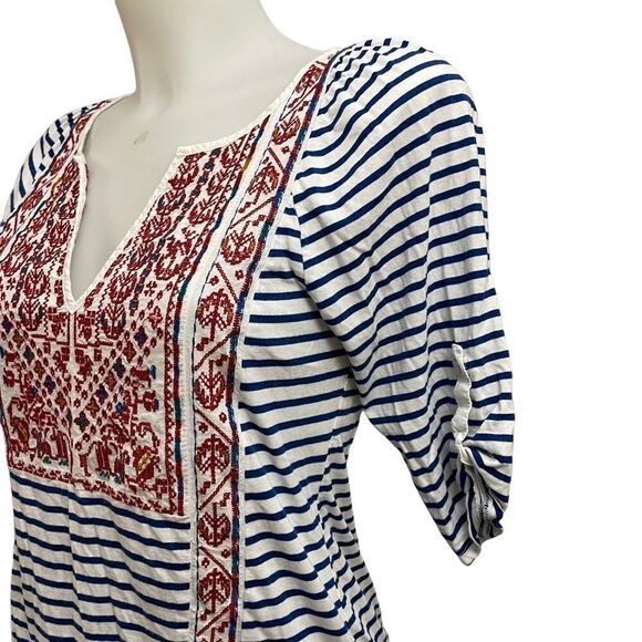 Anthropologie Tiny Leila Embroidered Tee Shirt Striped Puff sleeve blouse sz XS - Picture 3 of 7